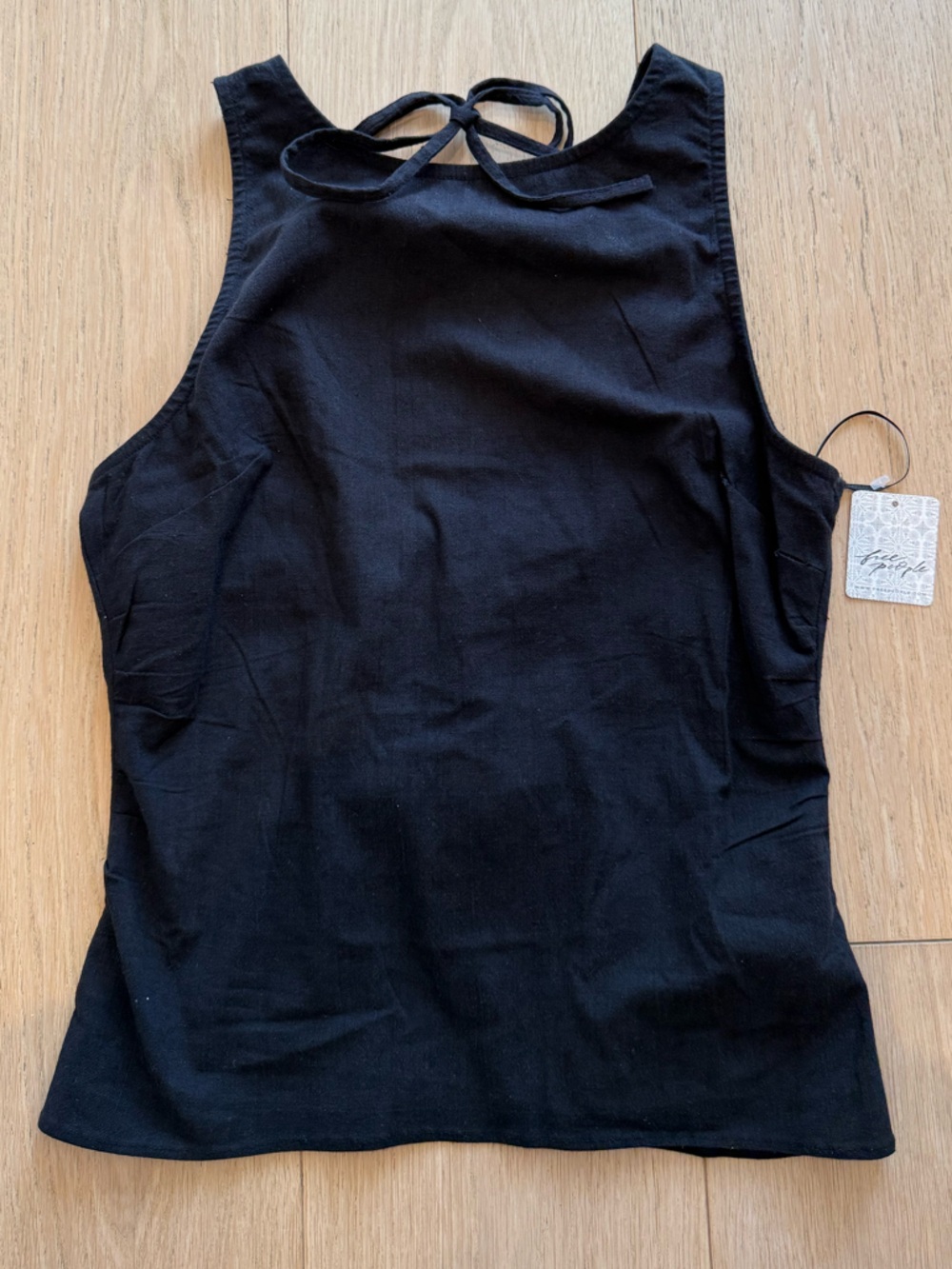 Free People Kaylor Backless Top S Black Open Back Tie Sleeveless Linen Blend - Picture 6 of 7